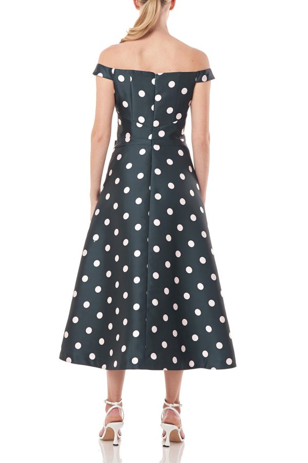 off-shoulder neckline Teal Ruffle Skirt with Polka-Dots - Image 2