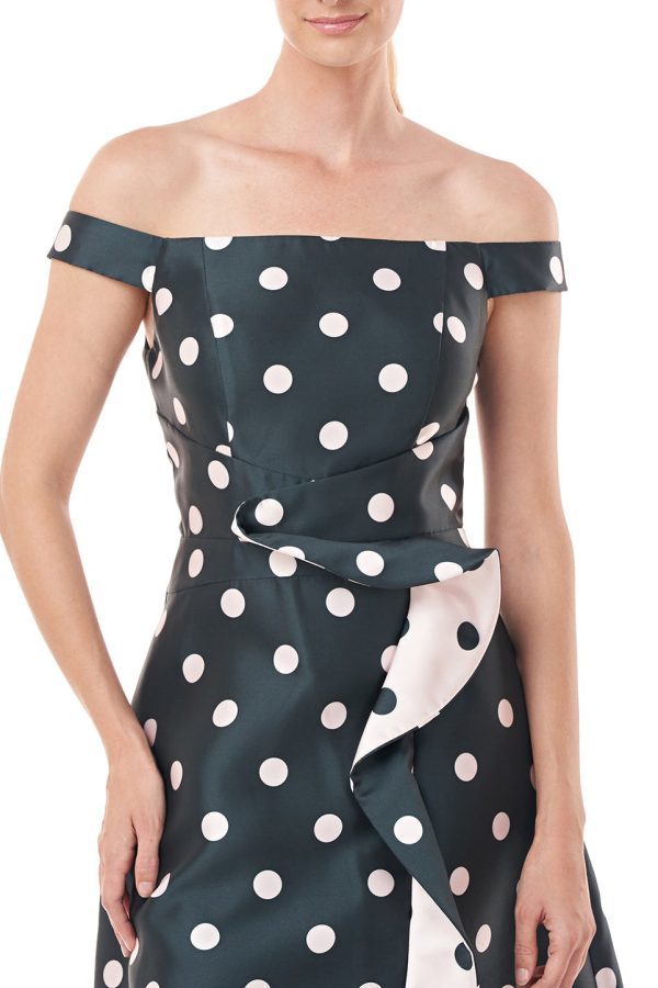 off-shoulder neckline Teal Ruffle Skirt with Polka-Dots - Image 3