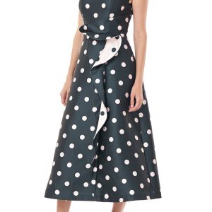 off-shoulder neckline Teal Ruffle Skirt with Polka-Dots