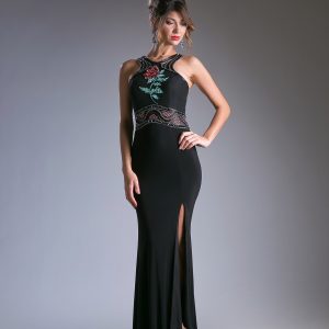 Empire Waist Gown: Beaded Sateen Marvel with Illusion Back