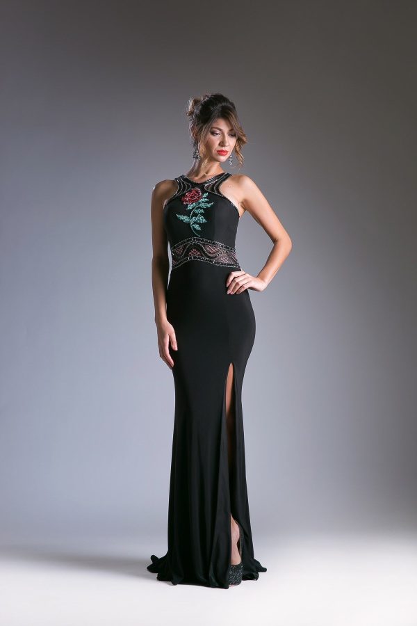 Empire Waist Gown: Beaded Sateen Marvel with Illusion Back