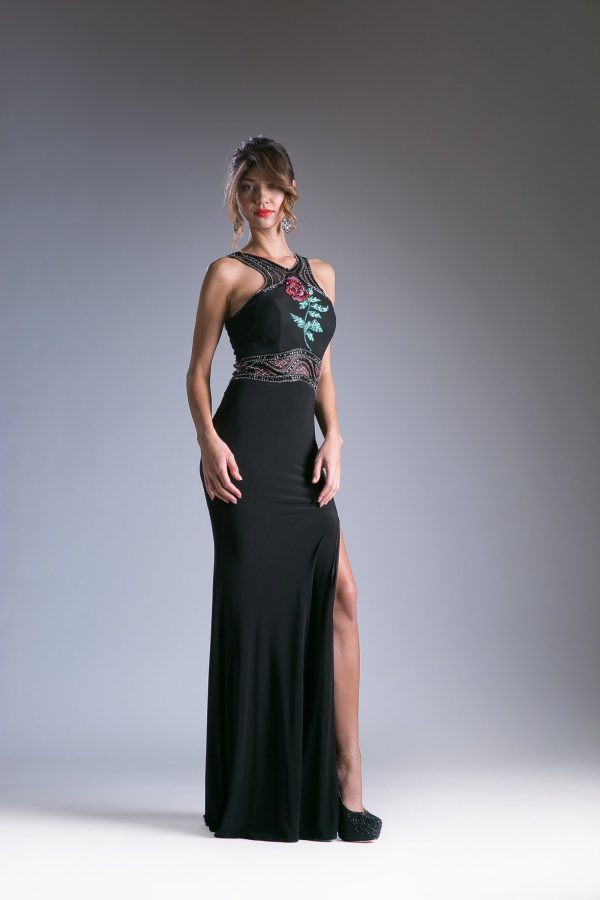 Empire Waist Gown: Beaded Sateen Marvel with Illusion Back - Image 3