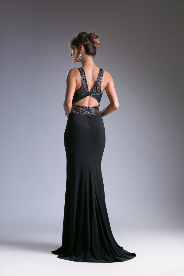 Empire Waist Gown: Beaded Sateen Marvel with Illusion Back - Image 2
