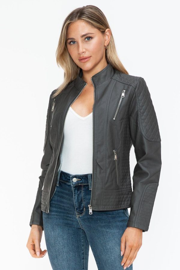 Salvia Ettore Faux Leather Zip Up Mock Neck Jacket - Image 5