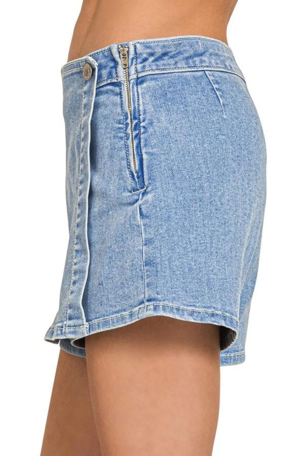 Zenana Wrap Front Skort Denim Shorts - Image 4