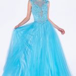 A-line dress: Beaded Lace, Asymmetric Back, Baby Blue Glow