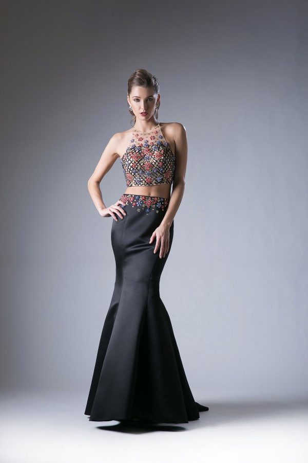 Beaded Sateen 2 Piece Mermaid Dress – Sparkling Open‑Back Gown