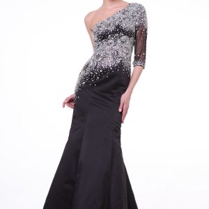 Mermaid dress with asymmetrical neckline one sleeve beadback