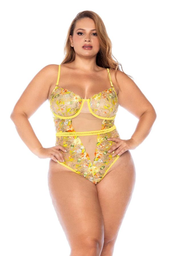 Sheer Mesh Bodysuit – Hand‑Embroidered Floral & Lace‑Up Back - Image 3