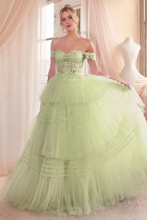Pleated Tulle Ball Gown – Layered Pleats & Off‑Shoulder Glam - Image 4