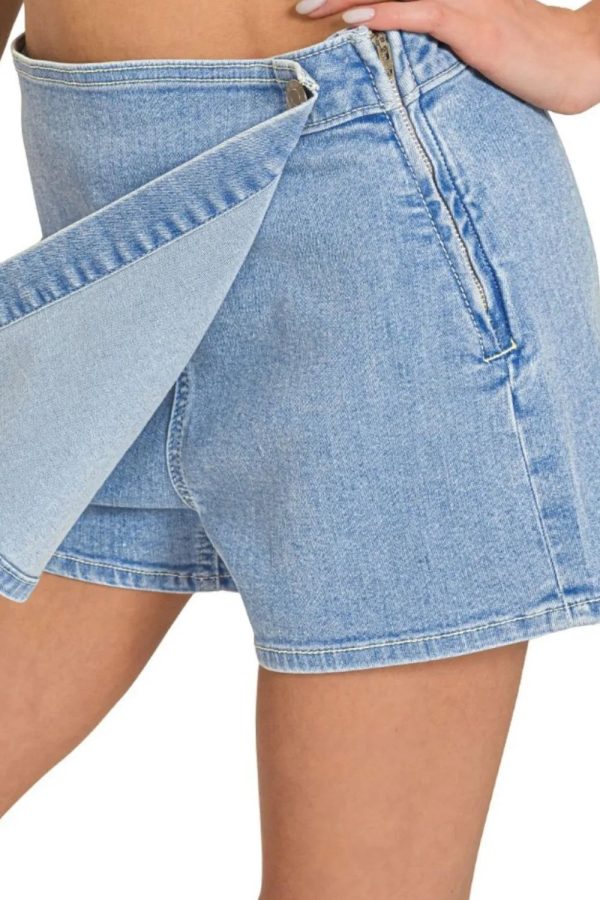 Zenana Wrap Front Skort Denim Shorts - Image 3