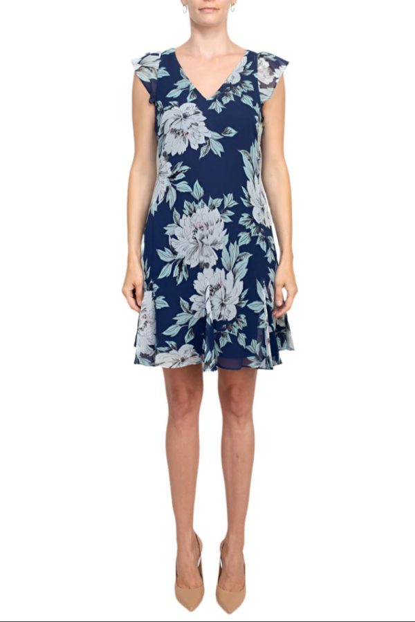 Adrianna Papell Dress Lightweight Chiffon Floral Godet - Image 8
