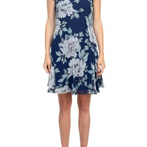 Adrianna Papell Dress Lightweight Chiffon Floral Godet