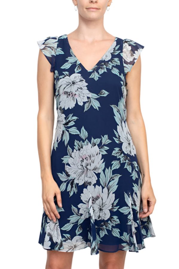 Adrianna Papell Dress Lightweight Chiffon Floral Godet - Image 2