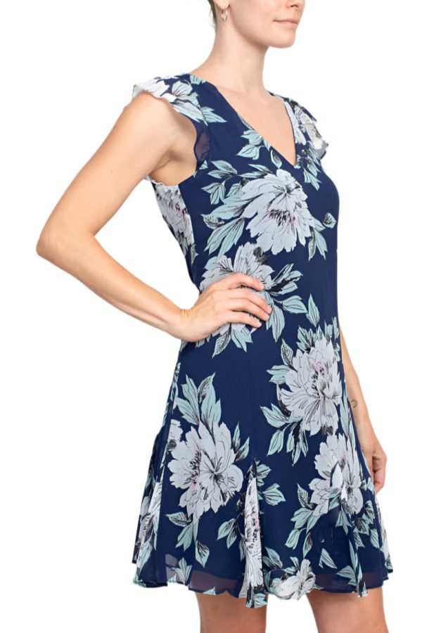 Adrianna Papell Dress Lightweight Chiffon Floral Godet - Image 3