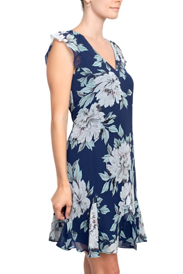 Adrianna Papell Dress Lightweight Chiffon Floral Godet - Image 4