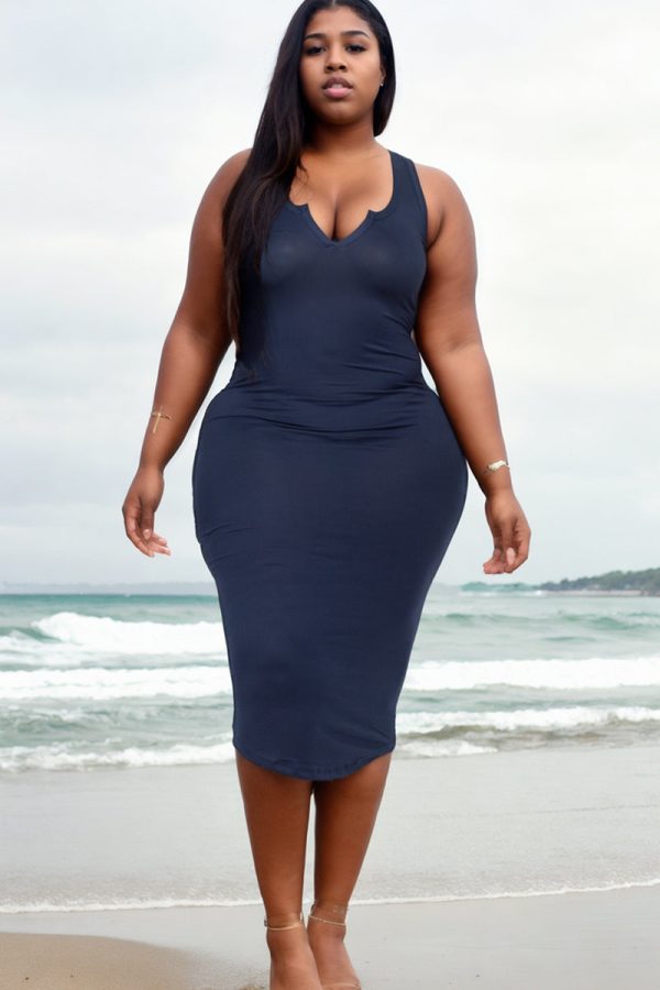 Plus Size Split Neck Tank Midi Dress (CAPELLA) - Image 20