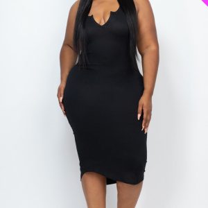 Plus Size Split Neck Tank Midi Dress (CAPELLA)