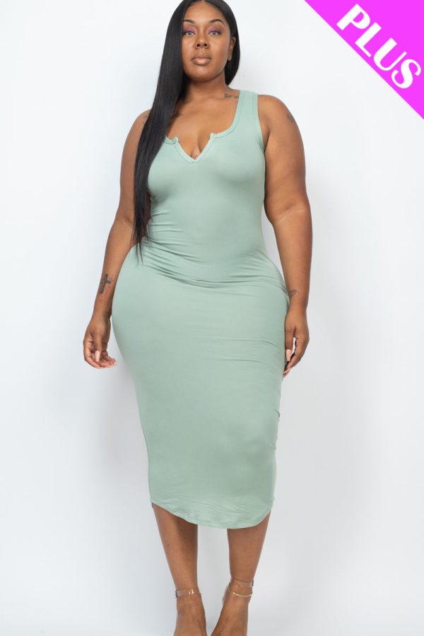 Plus Size Split Neck Tank Midi Dress (CAPELLA) - Image 17