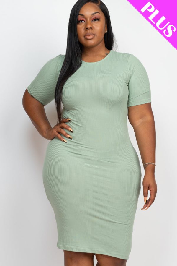 Plus Size Ribbed Short Sleeve Bodycon Midi Dress (CAPELLA) - Image 11