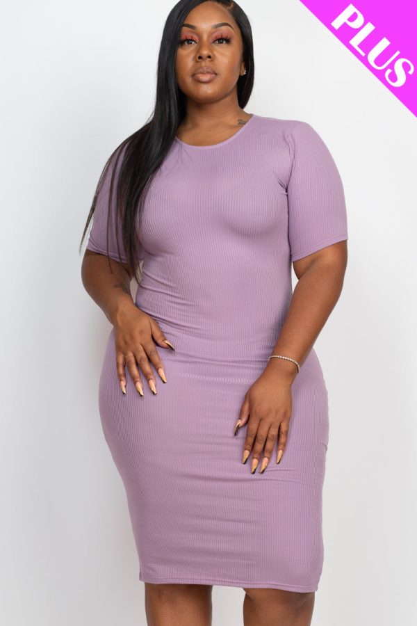 Plus Size Ribbed Short Sleeve Bodycon Midi Dress (CAPELLA) - Image 20