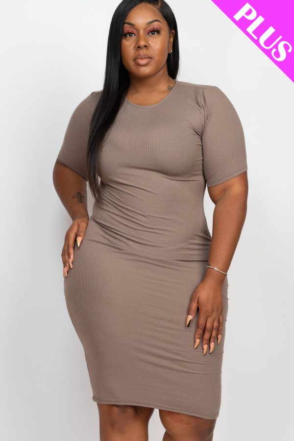 Plus Size Ribbed Short Sleeve Bodycon Midi Dress (CAPELLA) - Image 23