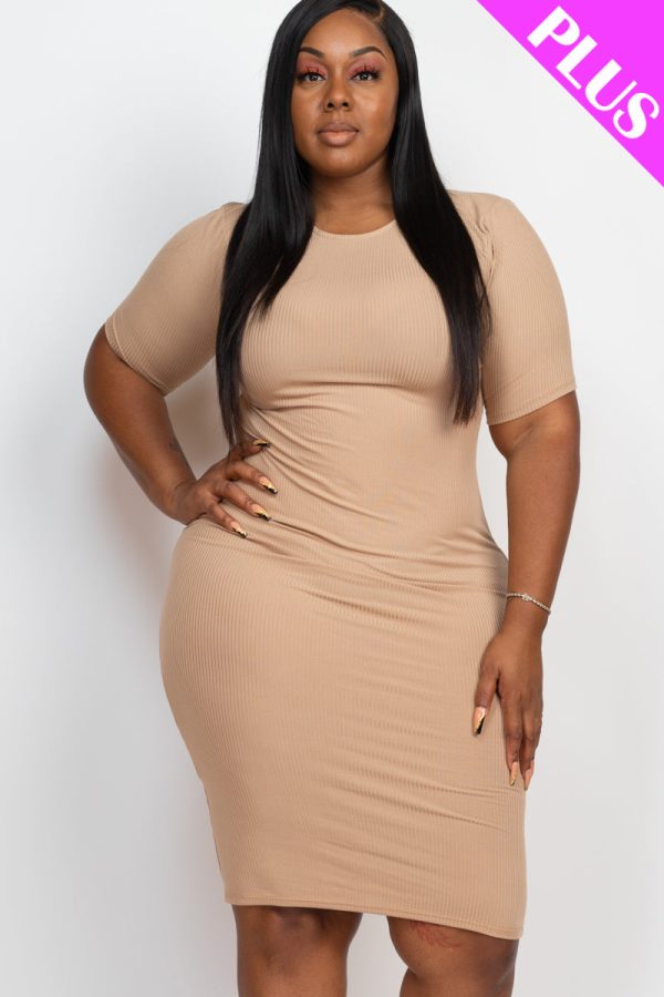 Plus Size Ribbed Short Sleeve Bodycon Midi Dress (CAPELLA) - Image 12
