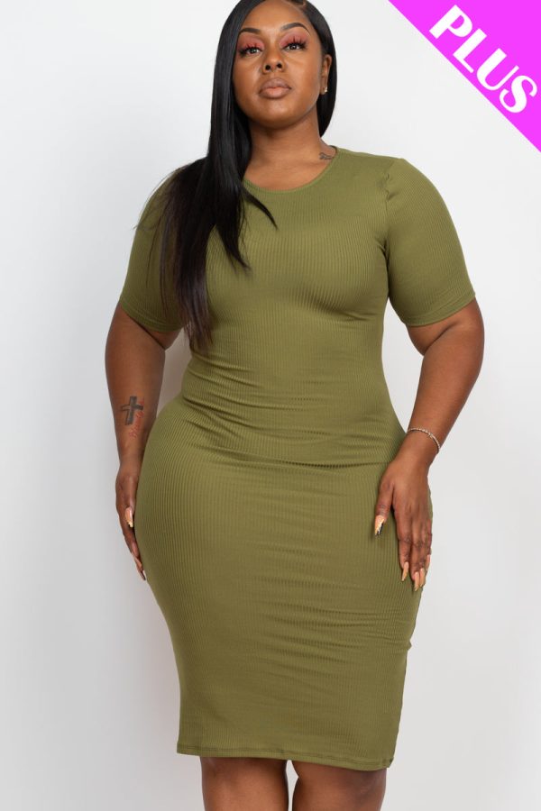 Plus Size Ribbed Short Sleeve Bodycon Midi Dress (CAPELLA) - Image 16