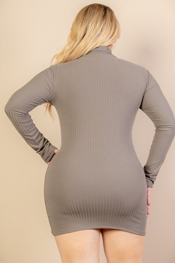 Plus Size Ribbed Long Sleeve Mock neck Mini Bodycon dress (CAPELLA) - Image 3