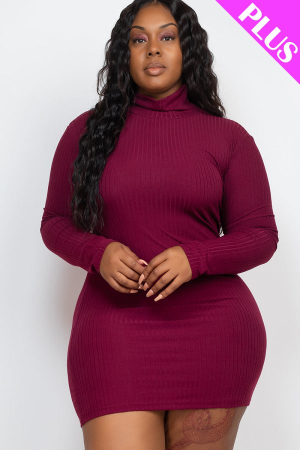 Plus Size Ribbed Long Sleeve Mock neck Mini Bodycon dress (CAPELLA) - Image 8