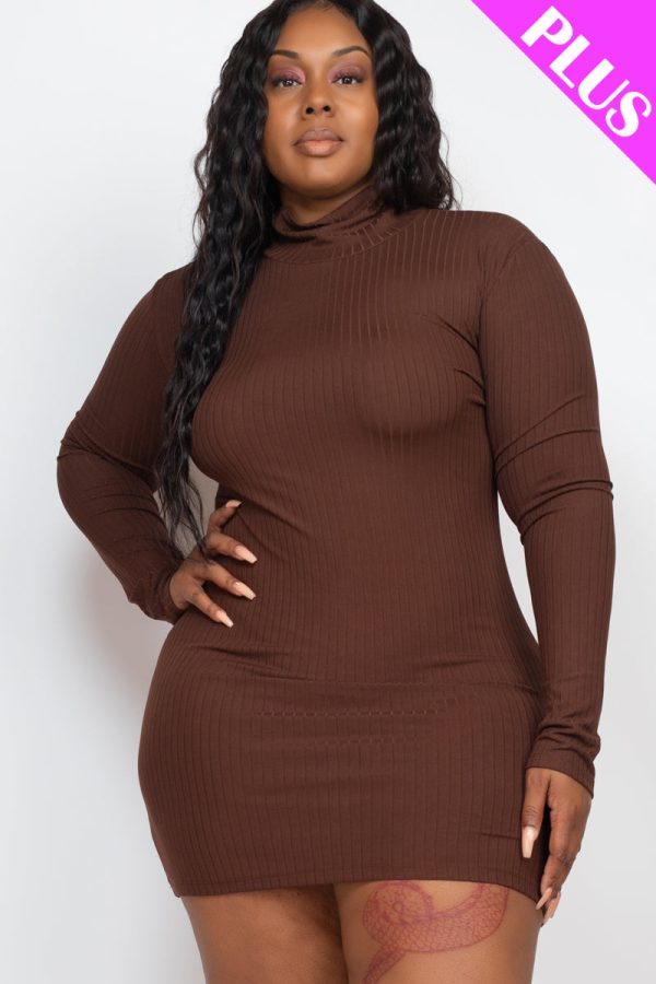 Plus Size Ribbed Long Sleeve Mock neck Mini Bodycon dress (CAPELLA) - Image 10