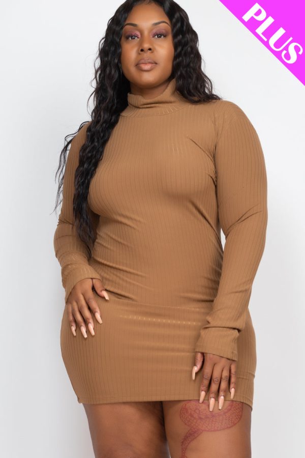 Plus Size Ribbed Long Sleeve Mock neck Mini Bodycon dress (CAPELLA) - Image 13