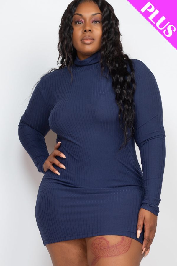 Plus Size Ribbed Long Sleeve Mock neck Mini Bodycon dress (CAPELLA) - Image 15