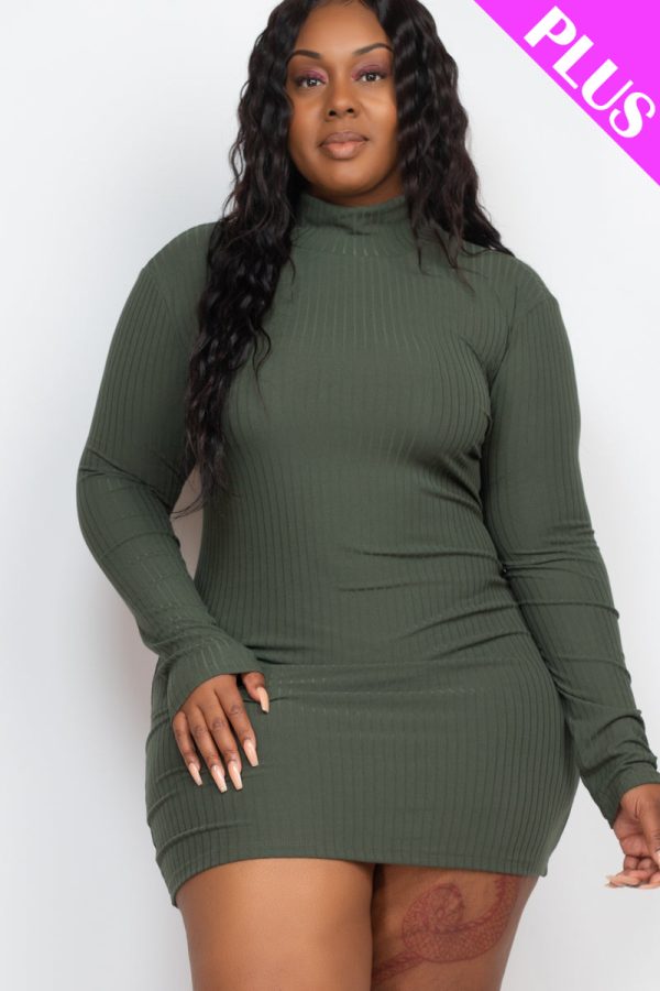 Plus Size Ribbed Long Sleeve Mock neck Mini Bodycon dress (CAPELLA) - Image 19