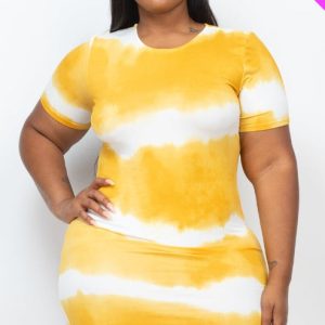 Plus Size Tie-dye Print Bodycon Dress (CAPELLA)