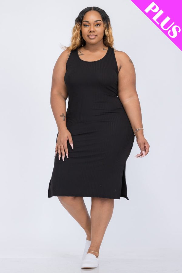 Plus Size Ribbed Knit Midi Dress - Dusty Blue - Image 7