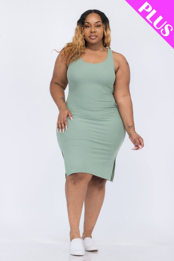 Plus Size Ribbed Knit Midi Dress - Dusty Blue - Image 17