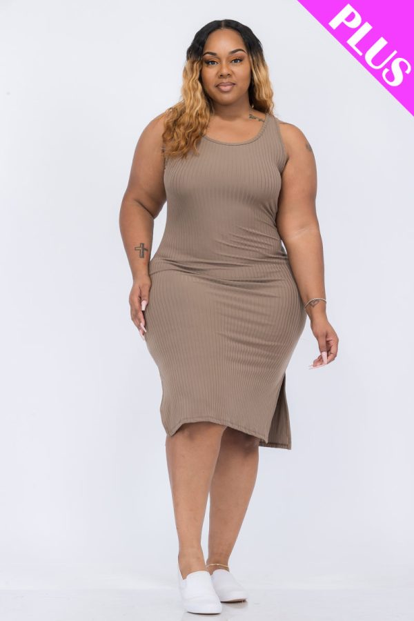 Plus Size Ribbed Knit Midi Dress - Dusty Blue - Image 25