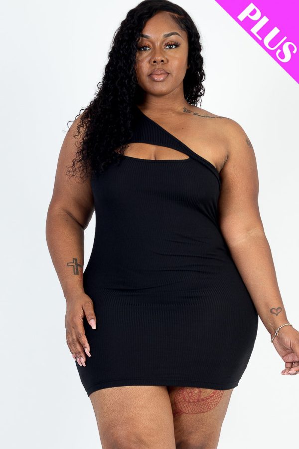 Plus Size Ribbed One Shoulder Cutout Front Casual Mini Bodycon Dress (CAPELLA) - Image 7