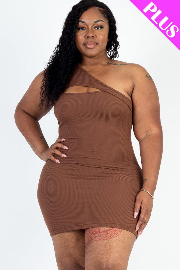 Plus Size Ribbed One Shoulder Cutout Front Casual Mini Bodycon Dress (CAPELLA) - Image 11