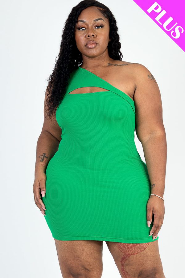 Plus Size Ribbed One Shoulder Cutout Front Casual Mini Bodycon Dress (CAPELLA) - Image 15