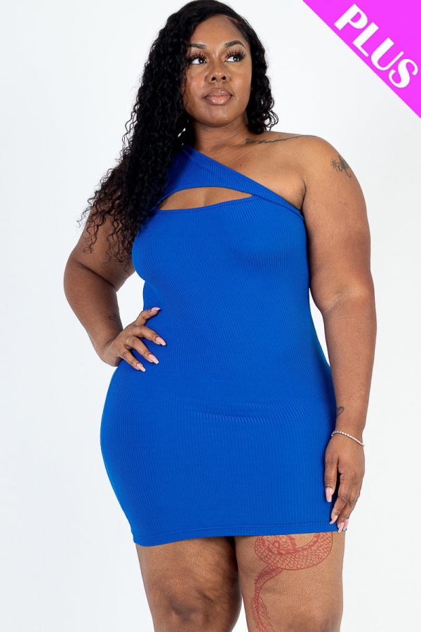 Plus Size Ribbed One Shoulder Cutout Front Casual Mini Bodycon Dress (CAPELLA) - Image 22