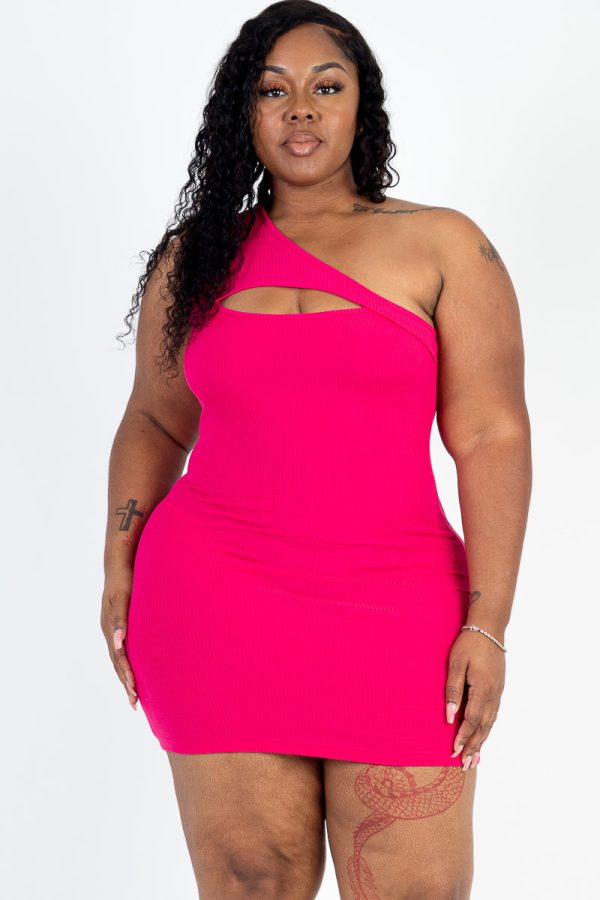 Plus Size Ribbed One Shoulder Cutout Front Casual Mini Bodycon Dress (CAPELLA) - Image 14