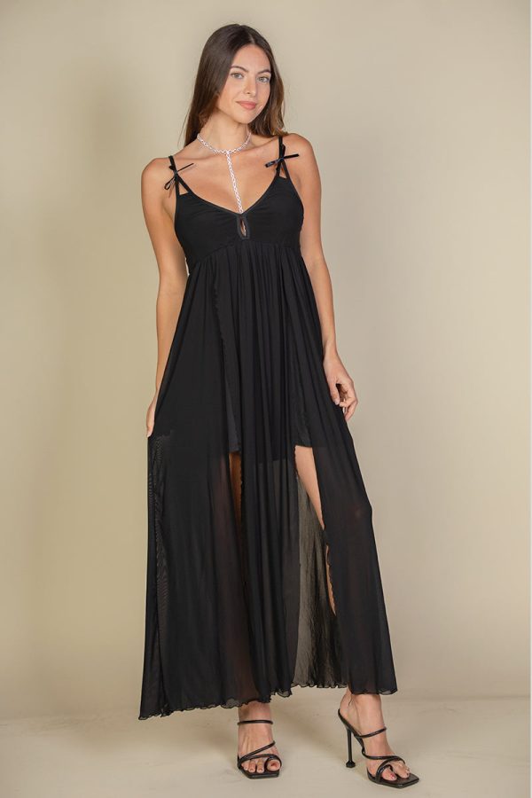 Plunge Neck Split Thigh Mesh Maxi Dress (CAPELLA) - Image 8