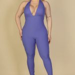 Plus Size Halter V Neck Ribbed Bodycon Jumpsuit (CAPELLA)