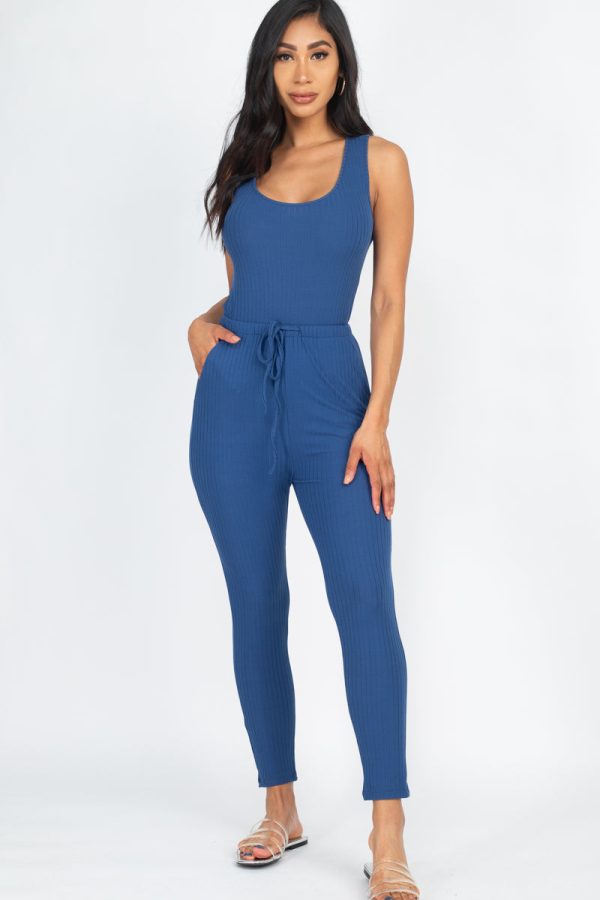 Ribbed Sleeveless Drawstring Jumpsuit (CAPELLA) - Image 9