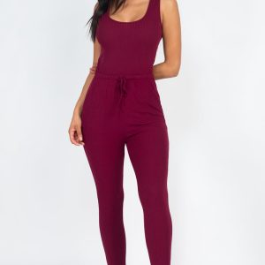 Ribbed Sleeveless Drawstring Jumpsuit (CAPELLA)