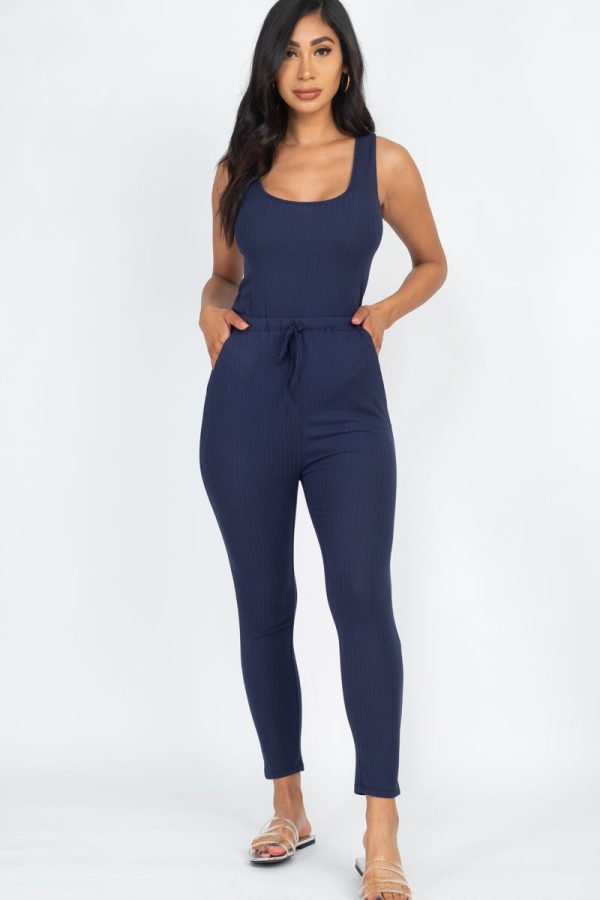 Ribbed Sleeveless Drawstring Jumpsuit (CAPELLA) - Image 34