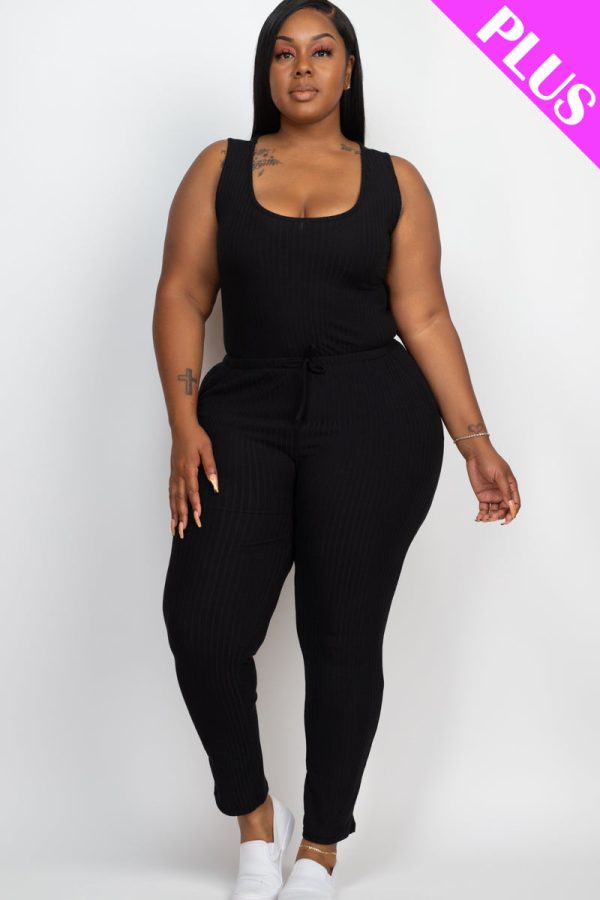 Plus Size Ribbed Sleeveless Drawstring Waist Jumpsuit (CAPELLA) - Image 7
