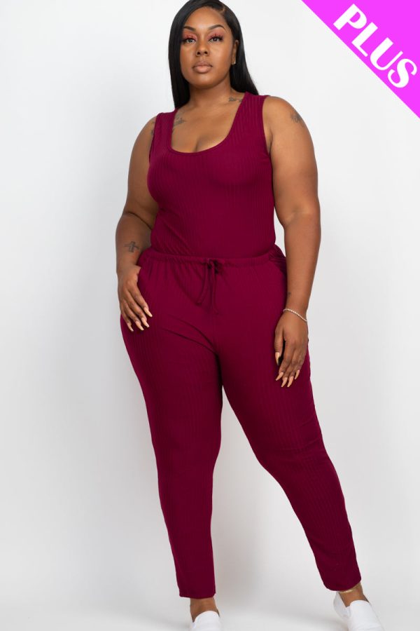 Plus Size Ribbed Sleeveless Drawstring Waist Jumpsuit (CAPELLA) - Image 11